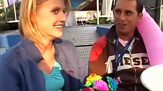 cute Chick rides tool in fun park